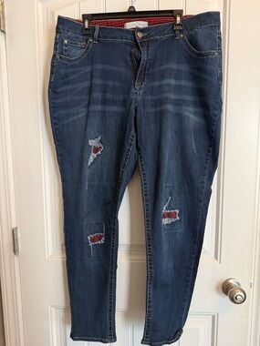 Cato Dark Blue Skinny Jeans with Red Patch Distress